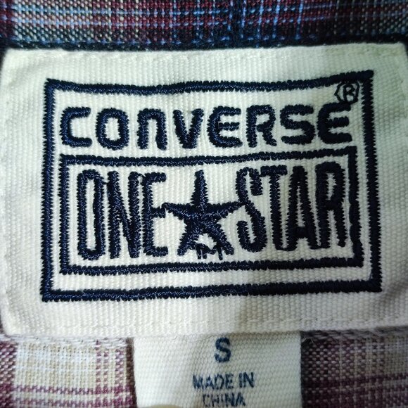 Converse One Star button down shirt men's sz S multi-colour purple plaid pattern - Picture 5 of 10